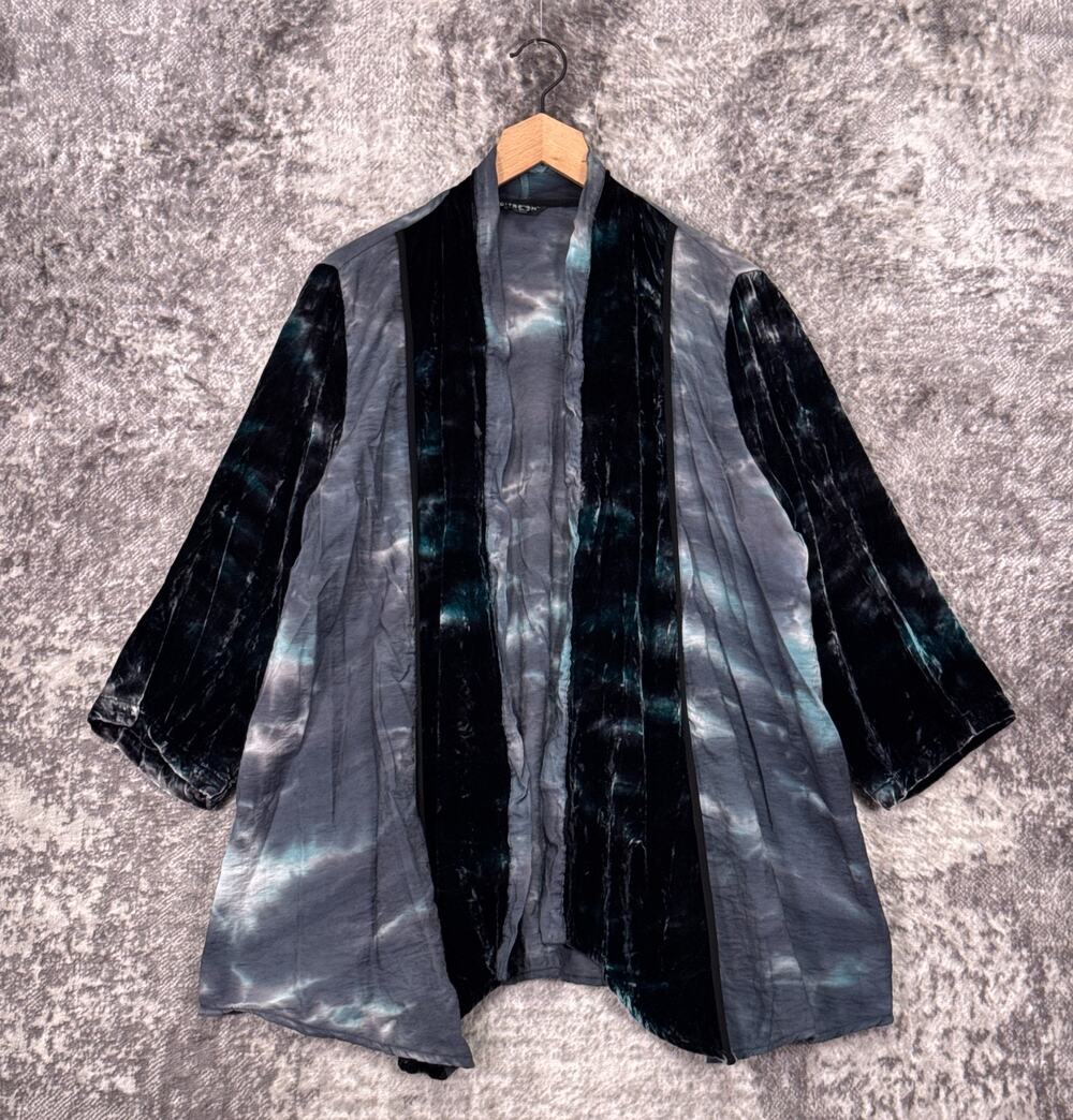 Citron Santa Monica Cardigan Top 1X Womens Gray Crushed Velvet Trimmed
